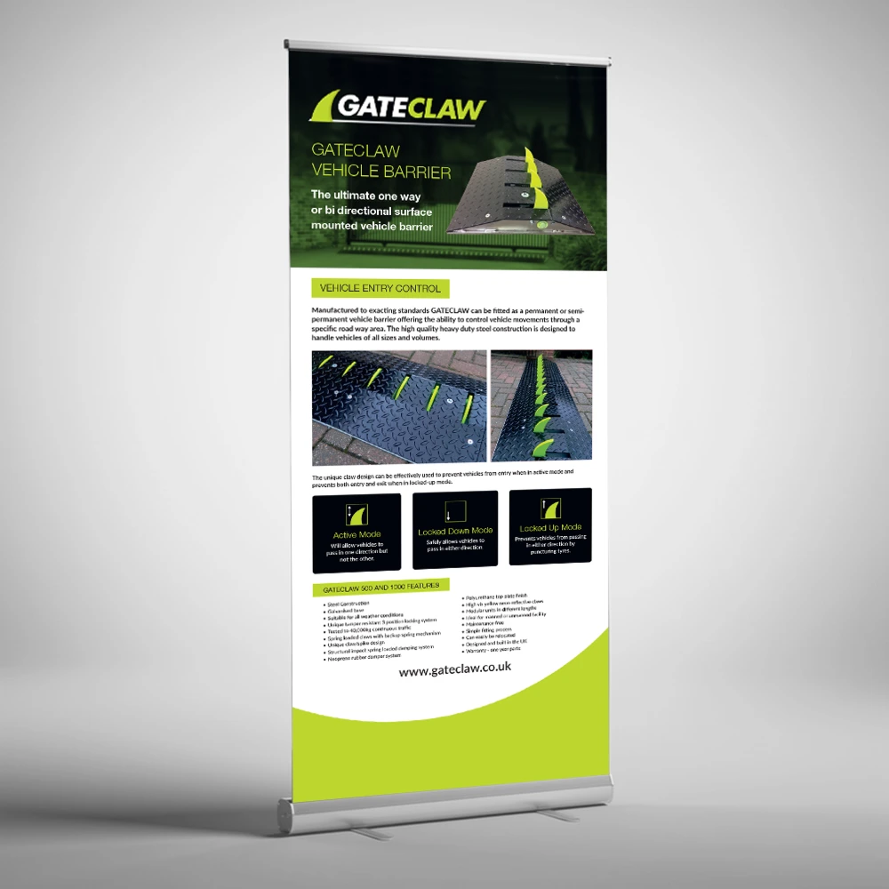 SAE Systems - Gateclaw Vehicle Barrier - Branding and Roller Banner Design